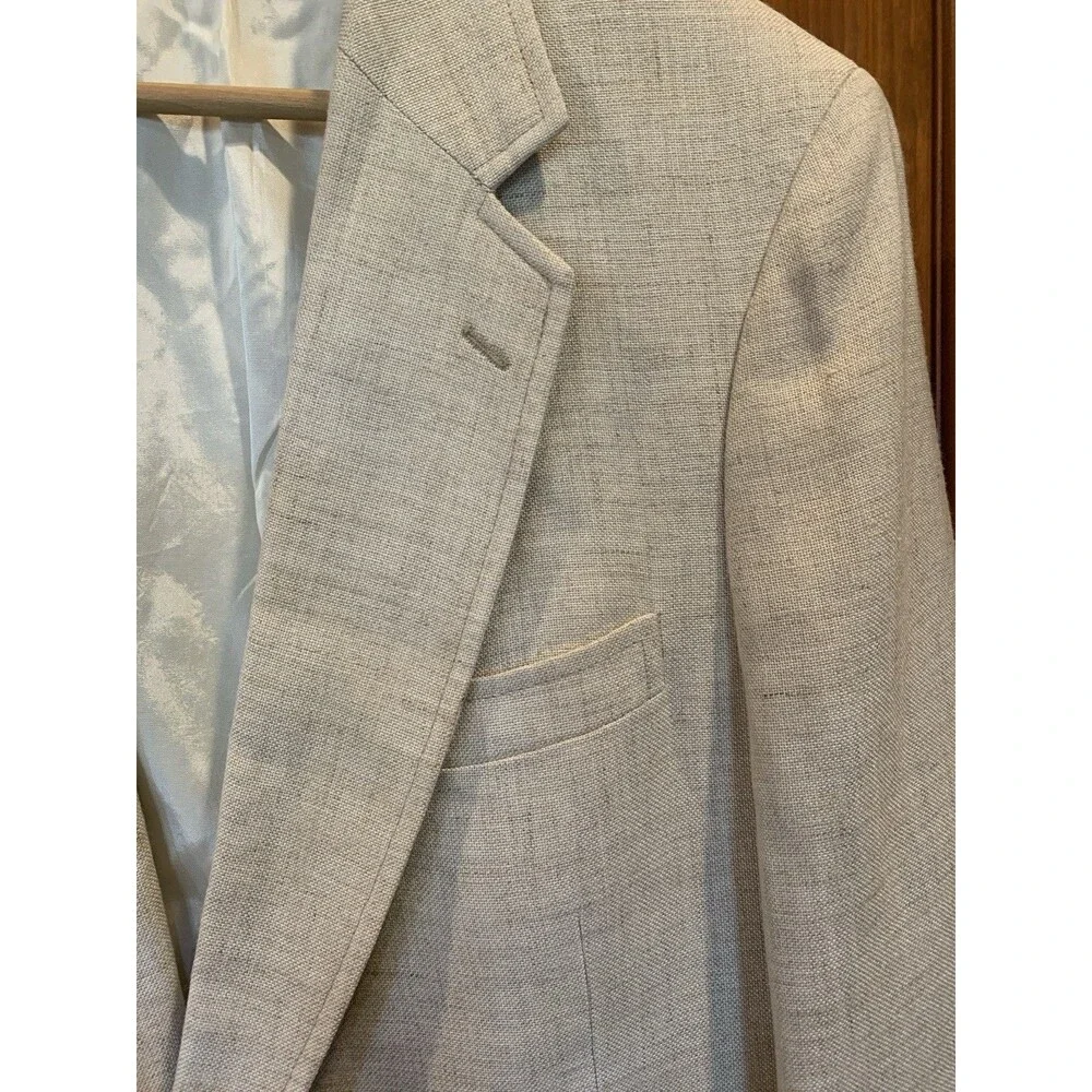 Vtg 70's Ernesto Bellini Linen Blazer Men's 44 Reg Beige Jacket 2 Button Lined